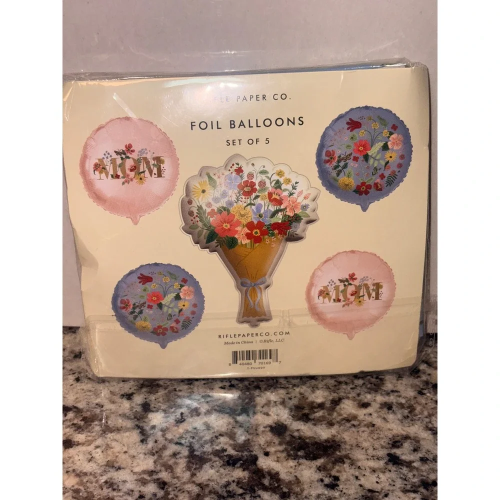 Rifle Paper Co Mother Floral Foil Balloon Set of 5 Pink Blue Bouquet